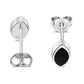 Black Onyx Lens Shaped Silver Stud Earrings