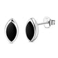 Black Onyx Lens Shaped Silver Stud Earrings