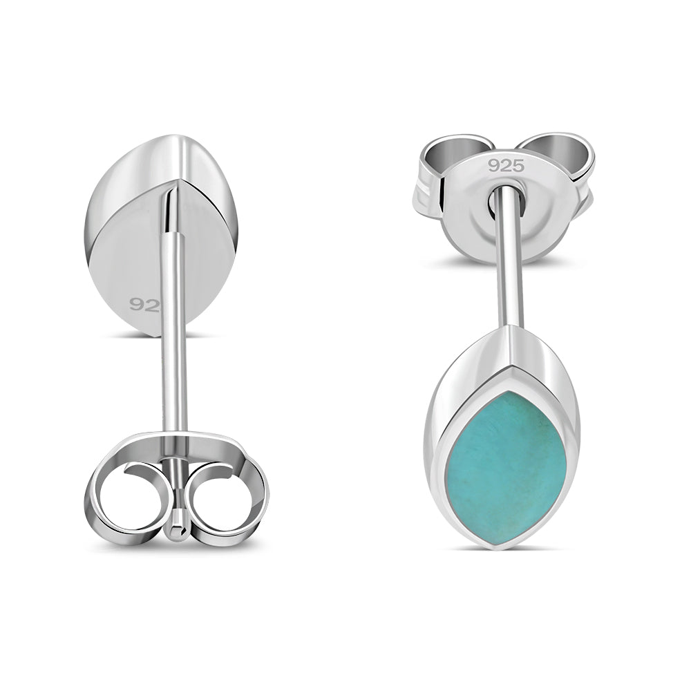 Turquoise Lens Shaped Sterling Silver Stud Earrings