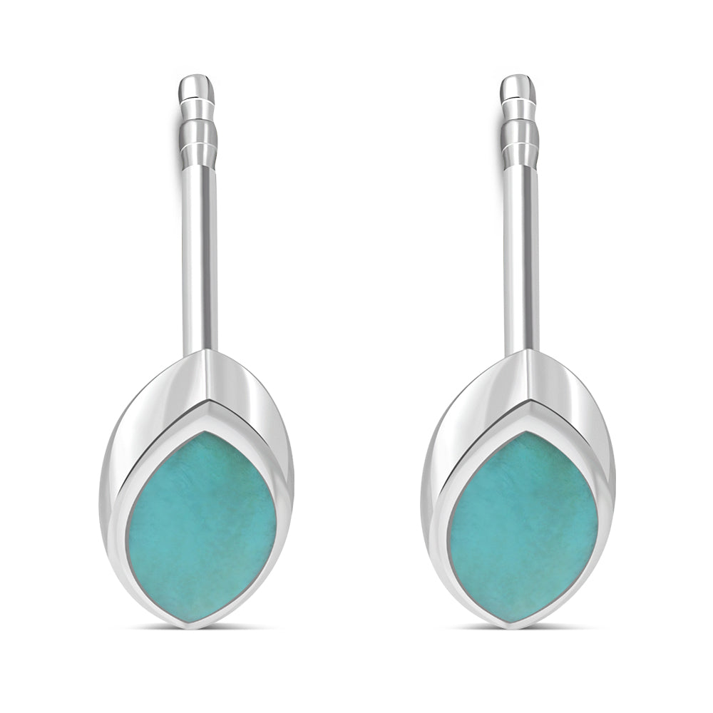 Turquoise Lens Shaped Sterling Silver Stud Earrings