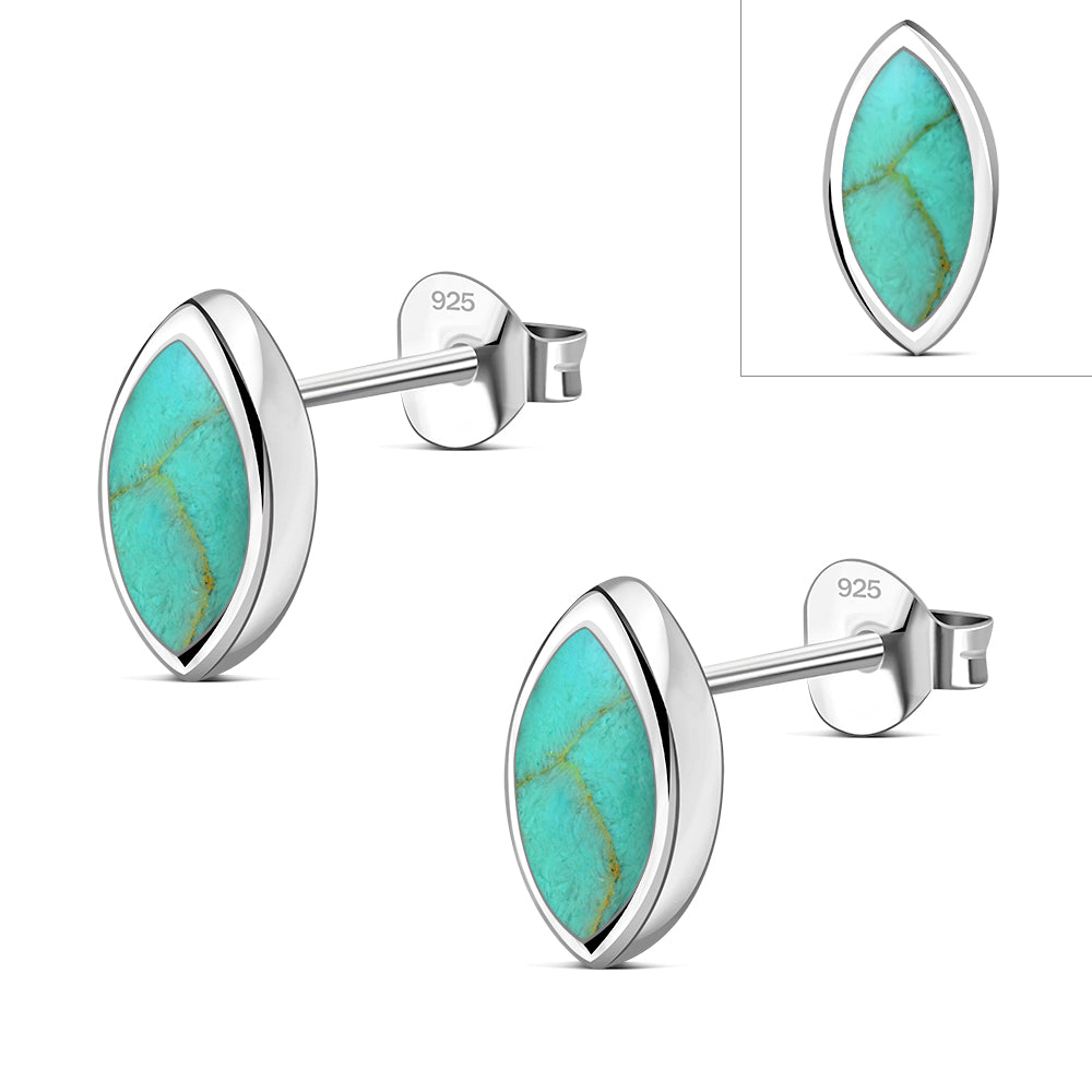Turquoise Lens Shaped Sterling Silver Stud Earrings