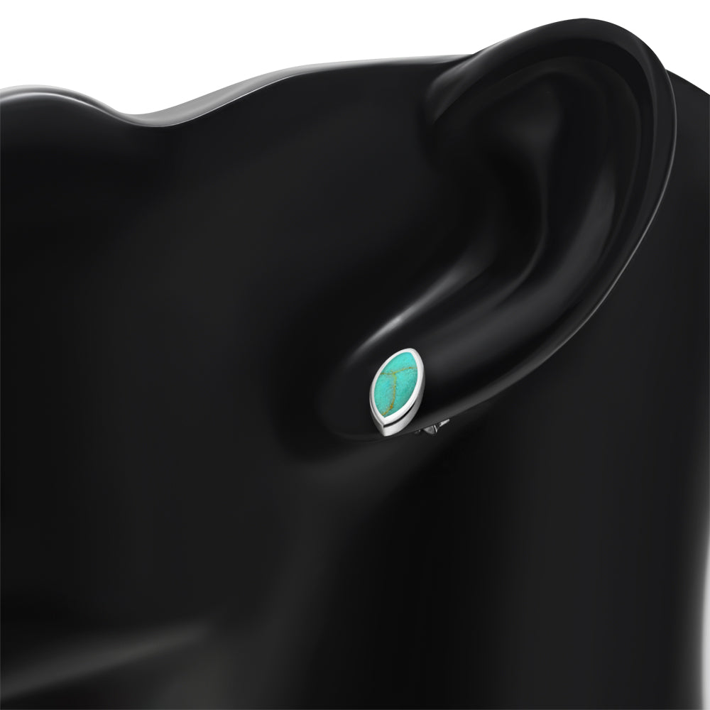 Turquoise Lens Shaped Sterling Silver Stud Earrings