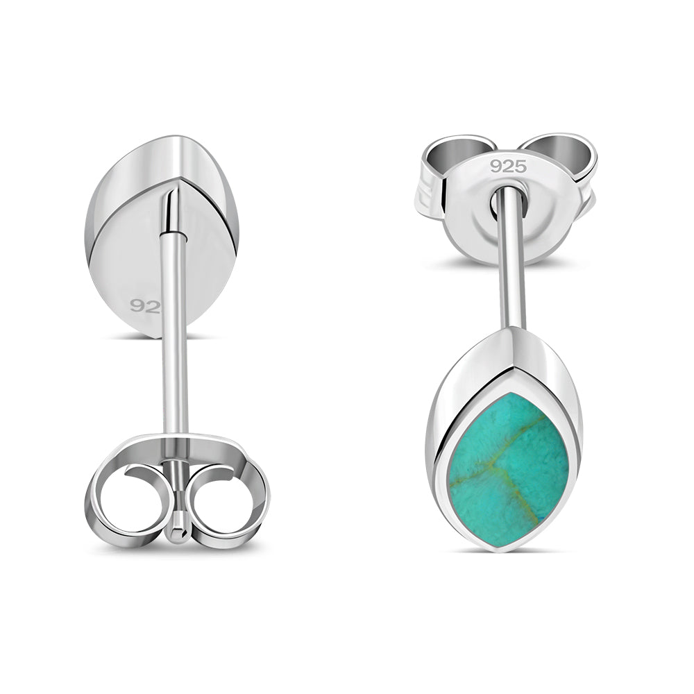 Turquoise Lens Shaped Sterling Silver Stud Earrings