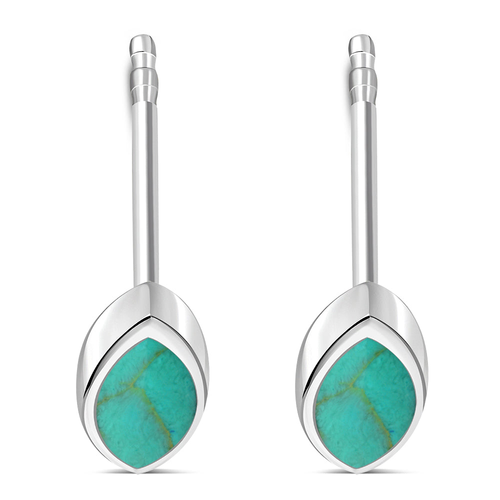 Turquoise Lens Shaped Sterling Silver Stud Earrings