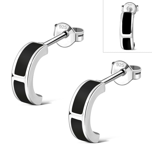 Black Onyx Stud Silver Earrings