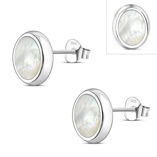 Mother of Pearl Oval Stud Silver Earrings