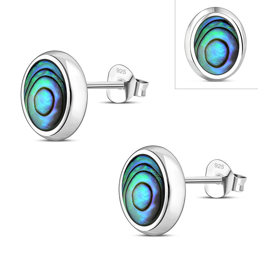 Abalone Shell Oval Stud Silver Earrings