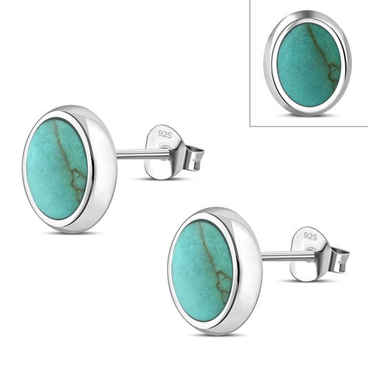 Turquoise Oval Stud Sterling Silver Earrings