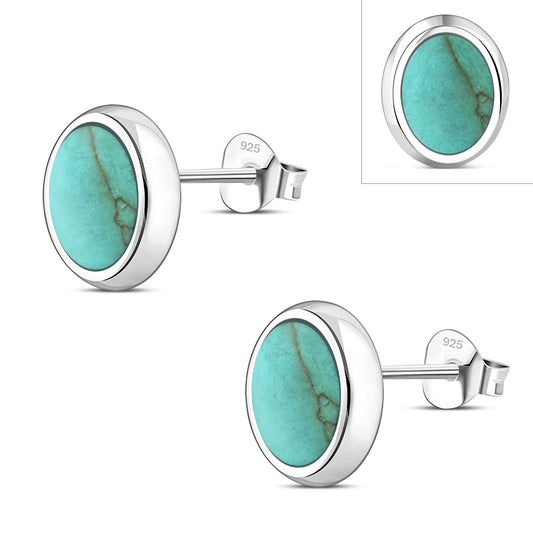 Turquoise Oval Stud Sterling Silver Earrings