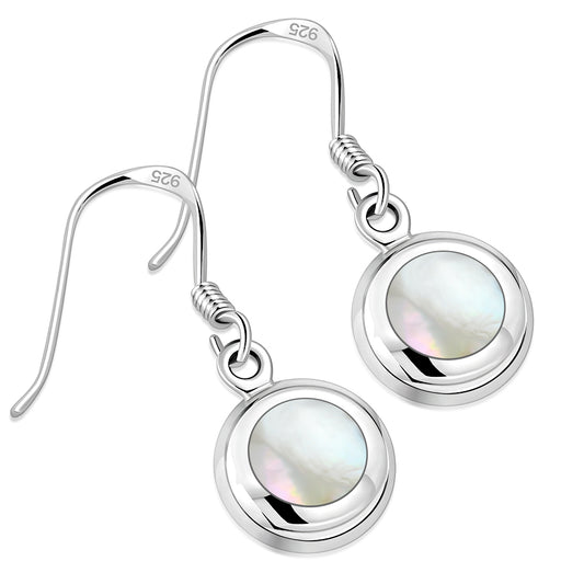 Mother of Pearl Round Silver Earrings