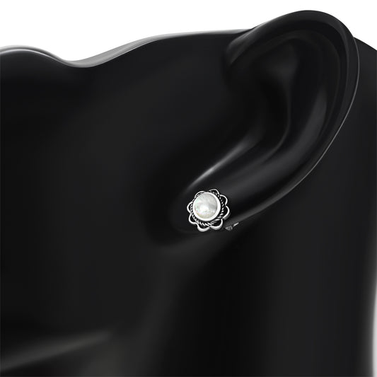 Mother of Pearl Oval Stud Silver Earrings