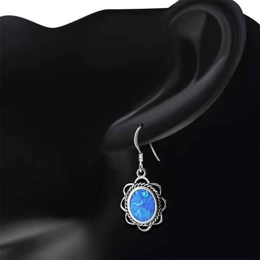 Synthetic Blue Opal Sterling Silver Earrings