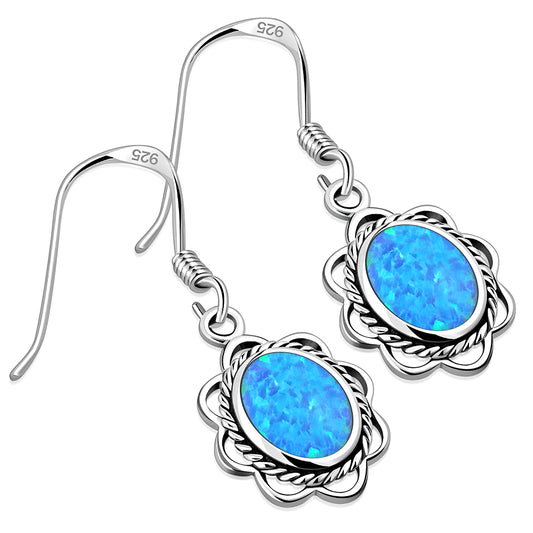Synthetic Blue Opal Sterling Silver Earrings