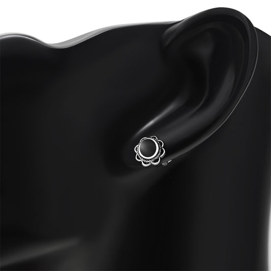 Black Onyx Oval Stud Silver Earrings
