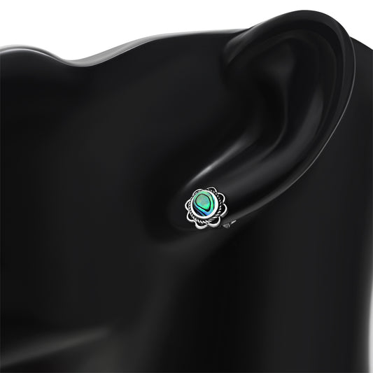 Abalone Shell Oval Stud Silver Earrings