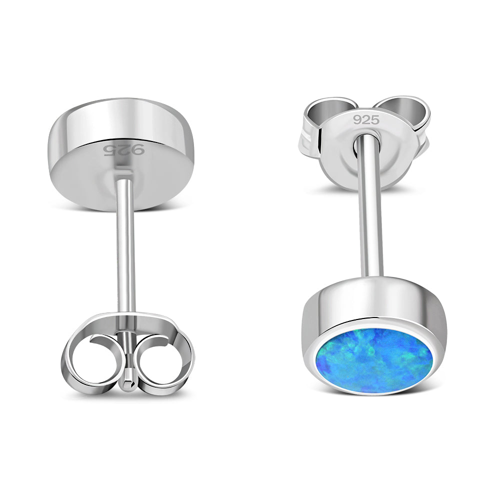 6.20mm | Synthetic Blue Opal Round Sterling Silver Stud Earrings