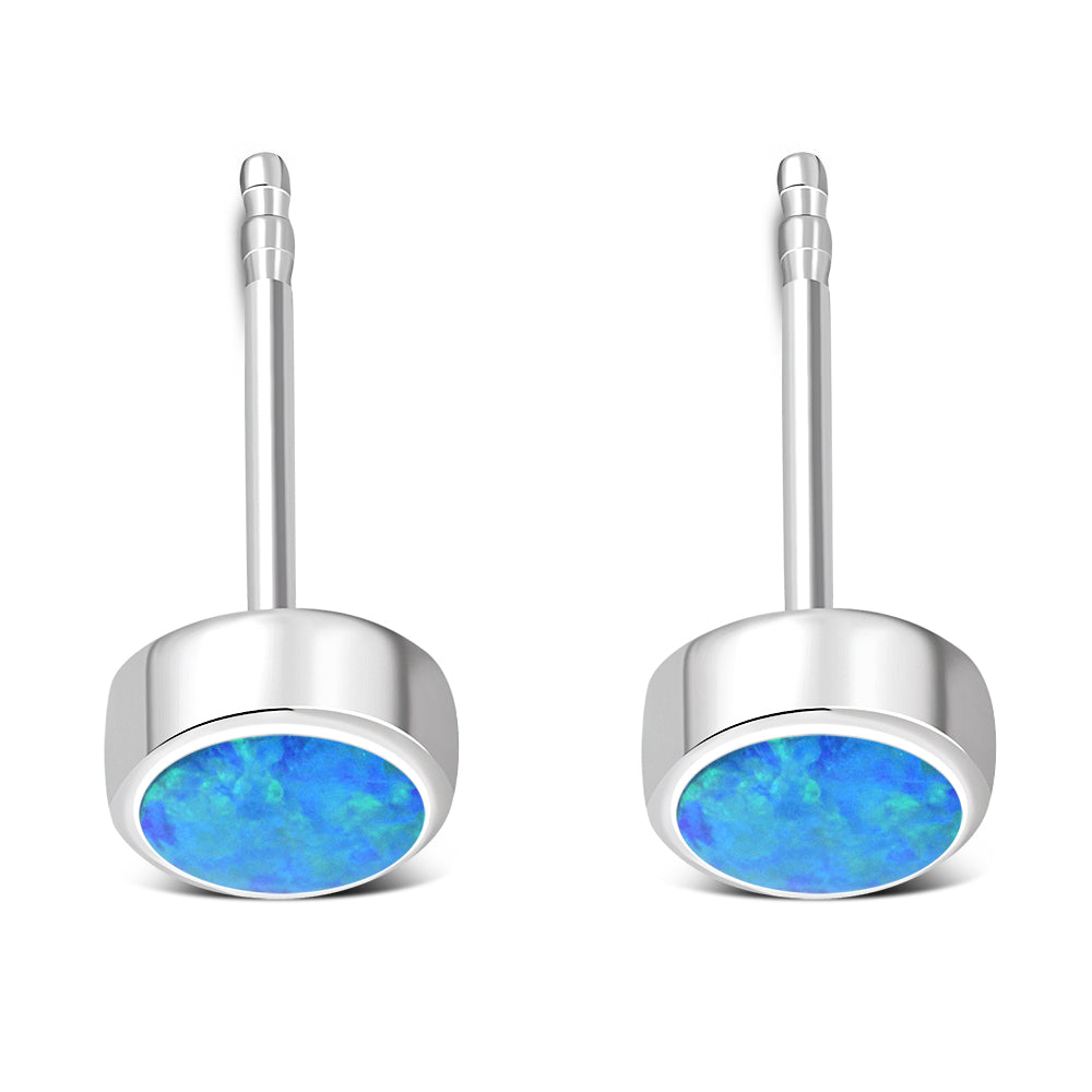 6.20mm | Synthetic Blue Opal Round Sterling Silver Stud Earrings