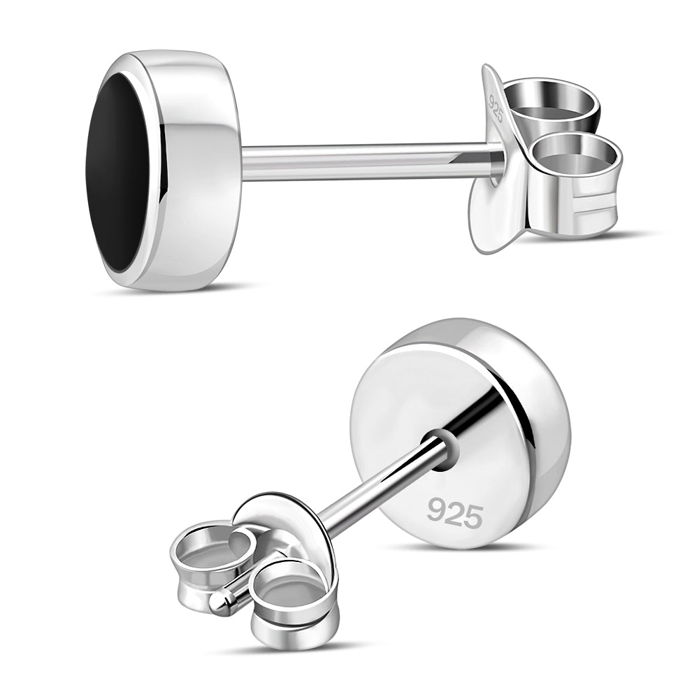 6.20mm | Black Onyx Sterling Silver Stud Earrings