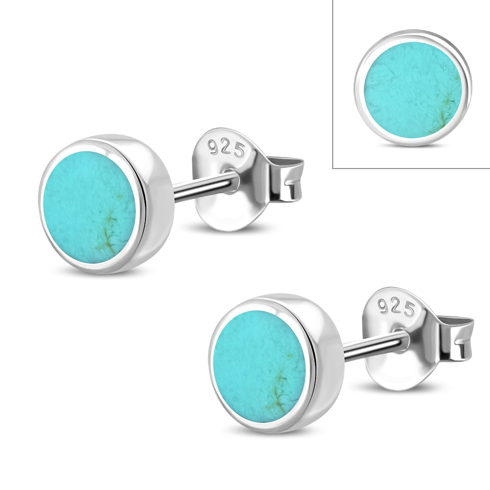 6.20mm | Turquoise Circle Round Sterling Silver Stud Earrings