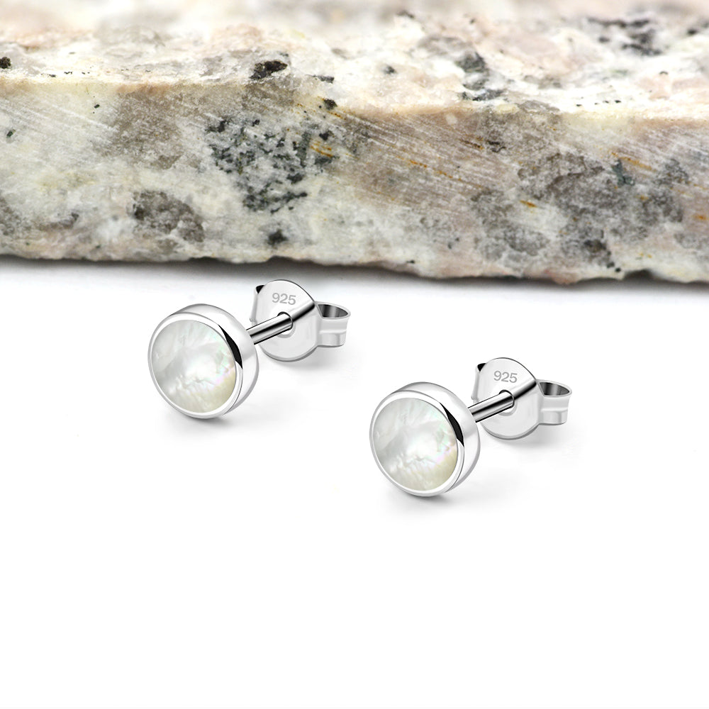6mm | Mother of Pearl Round Sterling Silver Stud Earrings