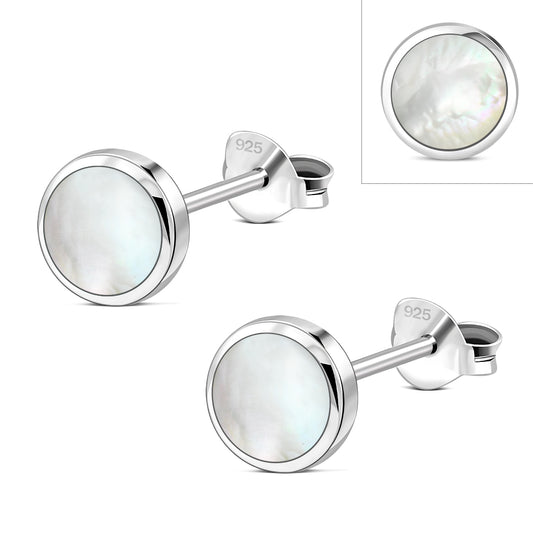 6mm | Mother of Pearl Round Sterling Silver Stud Earrings