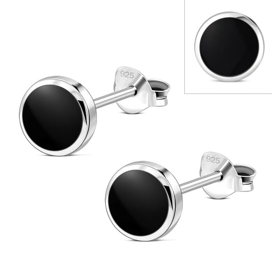 6mm | Black Onyx Round Sterling Silver Stud Earrings