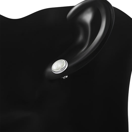 Mother of Pearl Oval Stud Silver Earrings