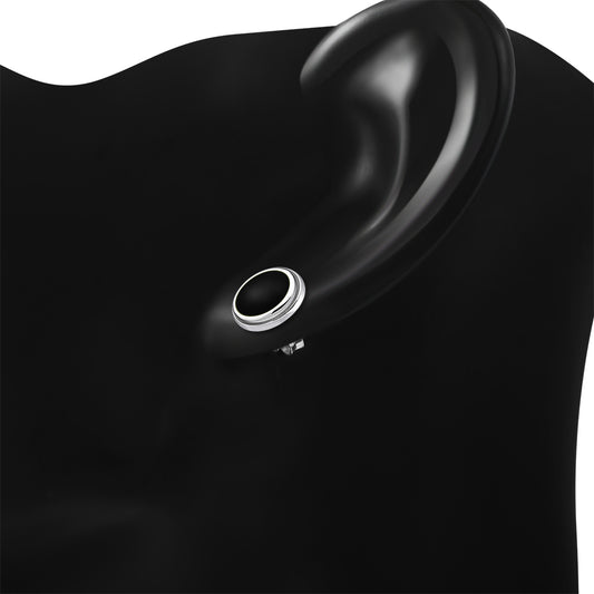 Black Onyx Oval Stud Silver Earrings