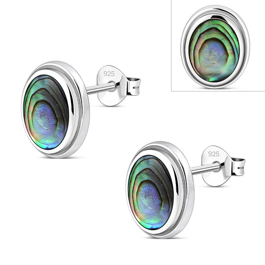 Abalone Shell Oval Stud Silver Earrings