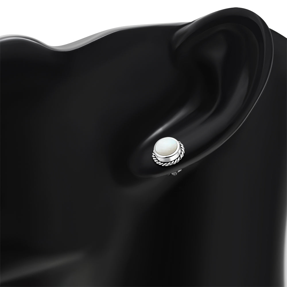Mother of Pearl Round Stud Silver Earrings