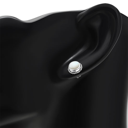 Mother of Pearl Round Stud Silver Earrings