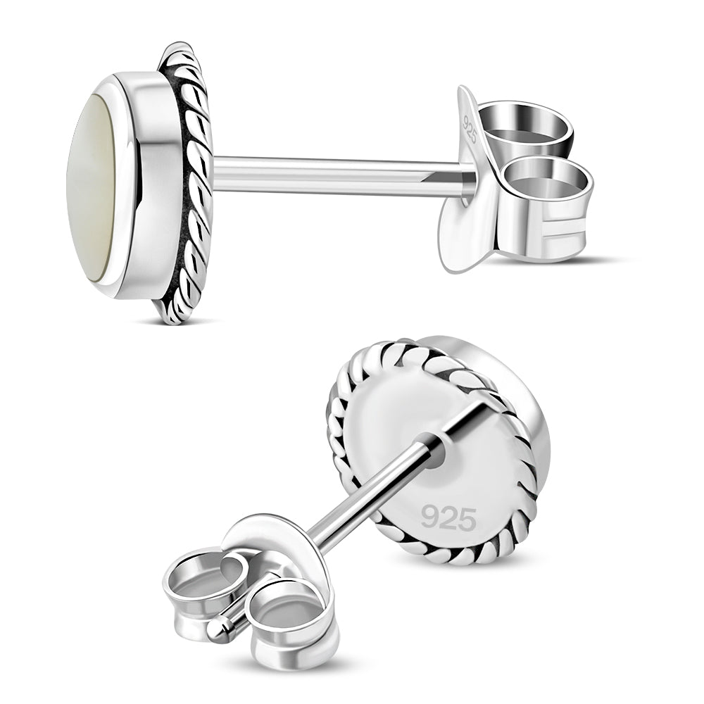 Mother of Pearl Round Stud Silver Earrings