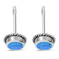 Synthetic Blue Opal Round Stud Silver Earrings