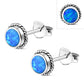 Synthetic Blue Opal Round Stud Silver Earrings