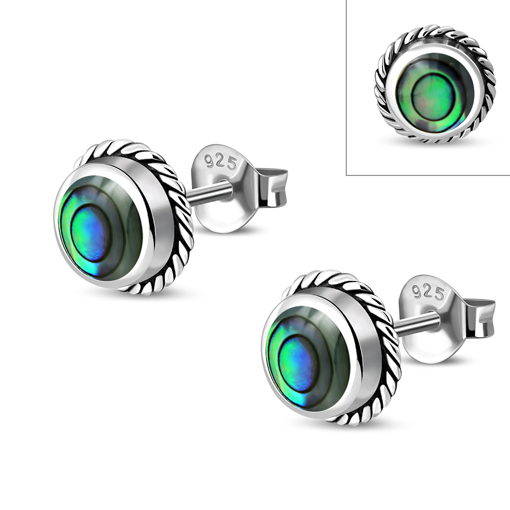 Abalone Shell Round Stud Silver Earrings