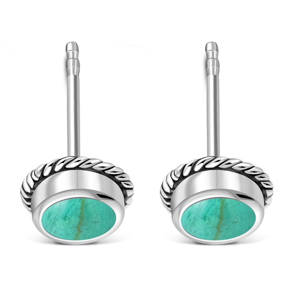 Turquoise Round Stud Silver Earrings