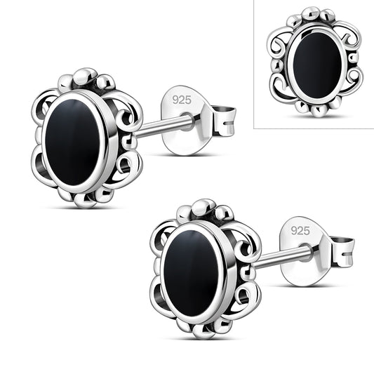 Black Onyx Sterling Silver Stud Earrings