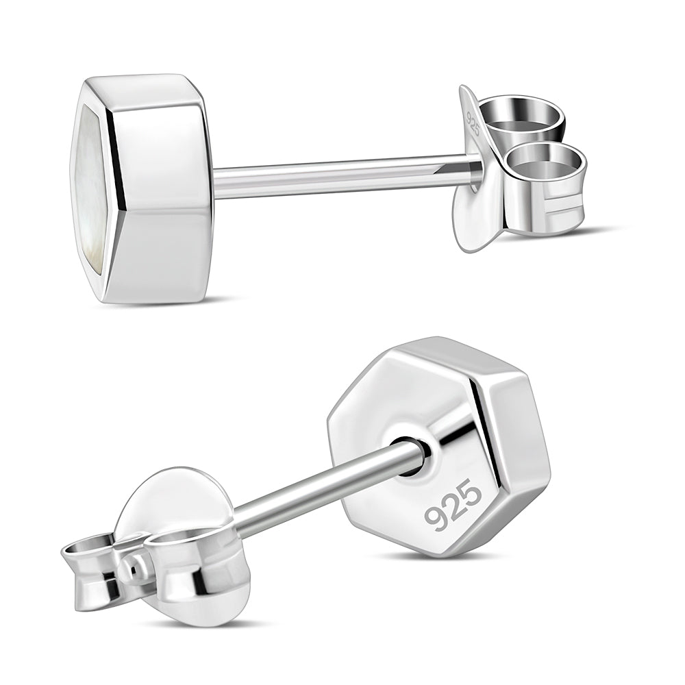 Mother of Pearl Hexagon Silver Stud Earrings