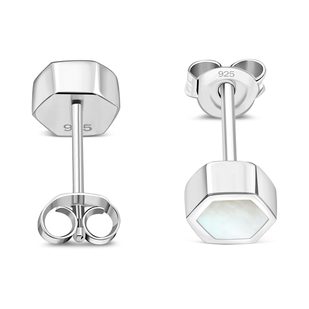 Mother of Pearl Hexagon Silver Stud Earrings