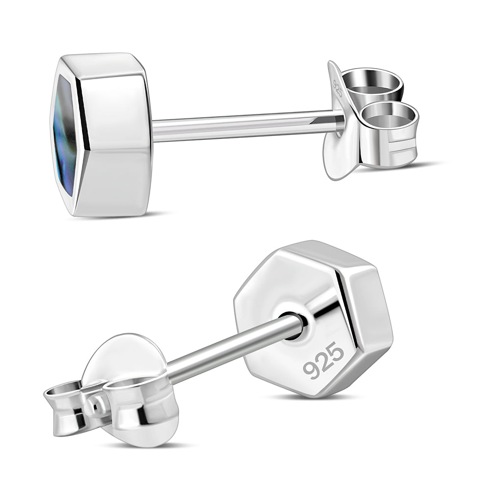Abalone Shell Hexagon Silver Stud Earrings