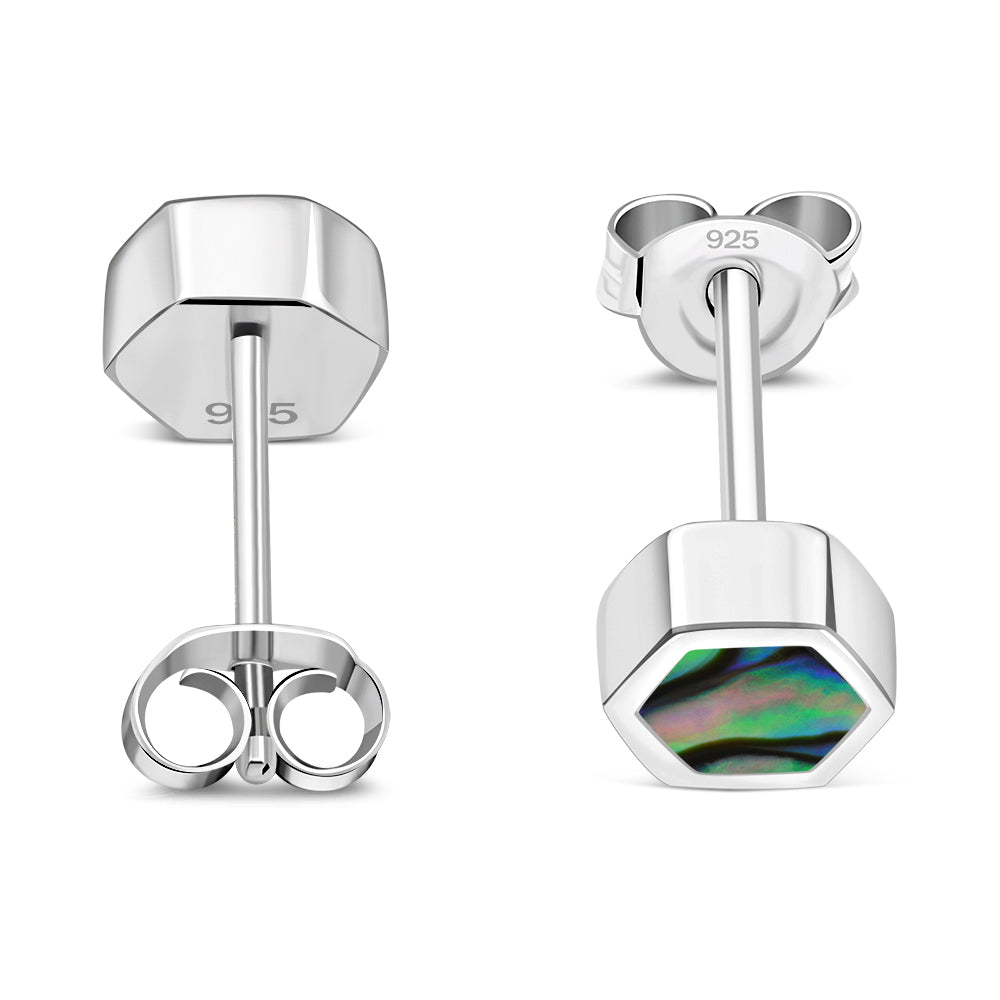 Abalone Shell Hexagon Silver Stud Earrings
