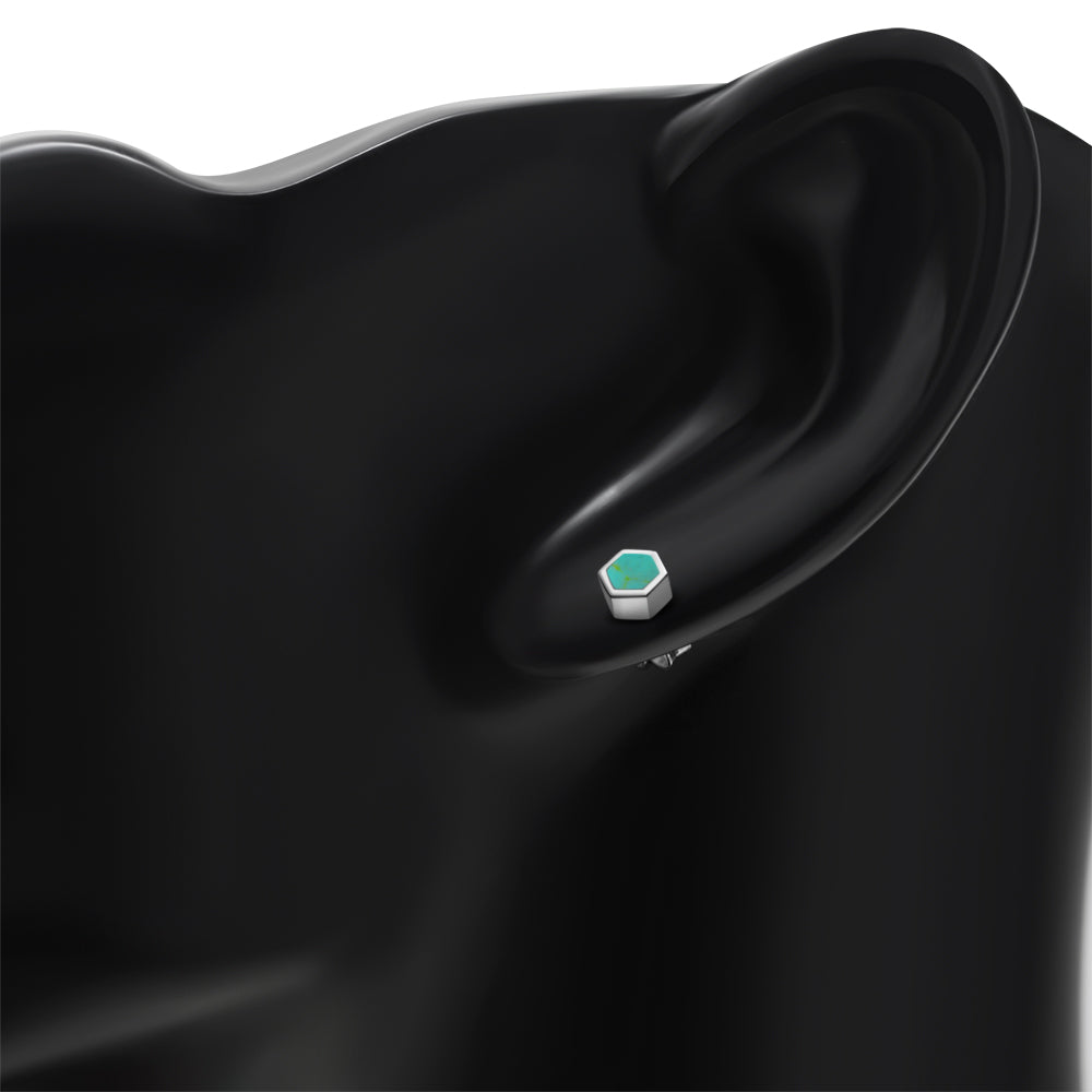 Reconstituted Turquoise Hexagon Silver Stud Earrings