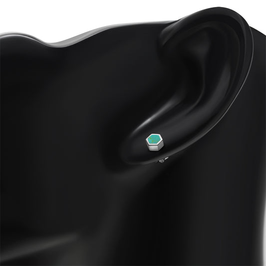 Reconstituted Turquoise Hexagon Silver Stud Earrings