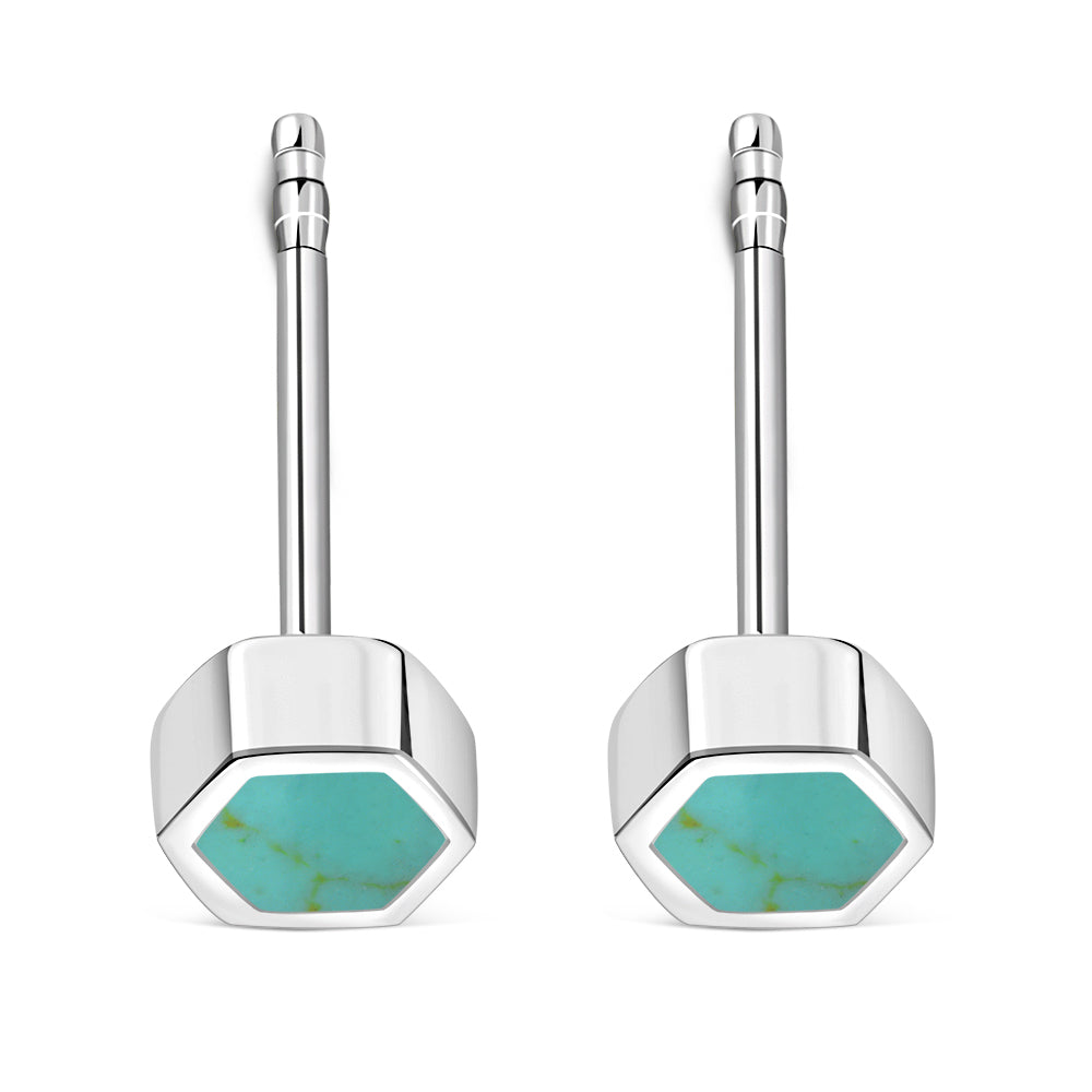 Reconstituted Turquoise Hexagon Silver Stud Earrings