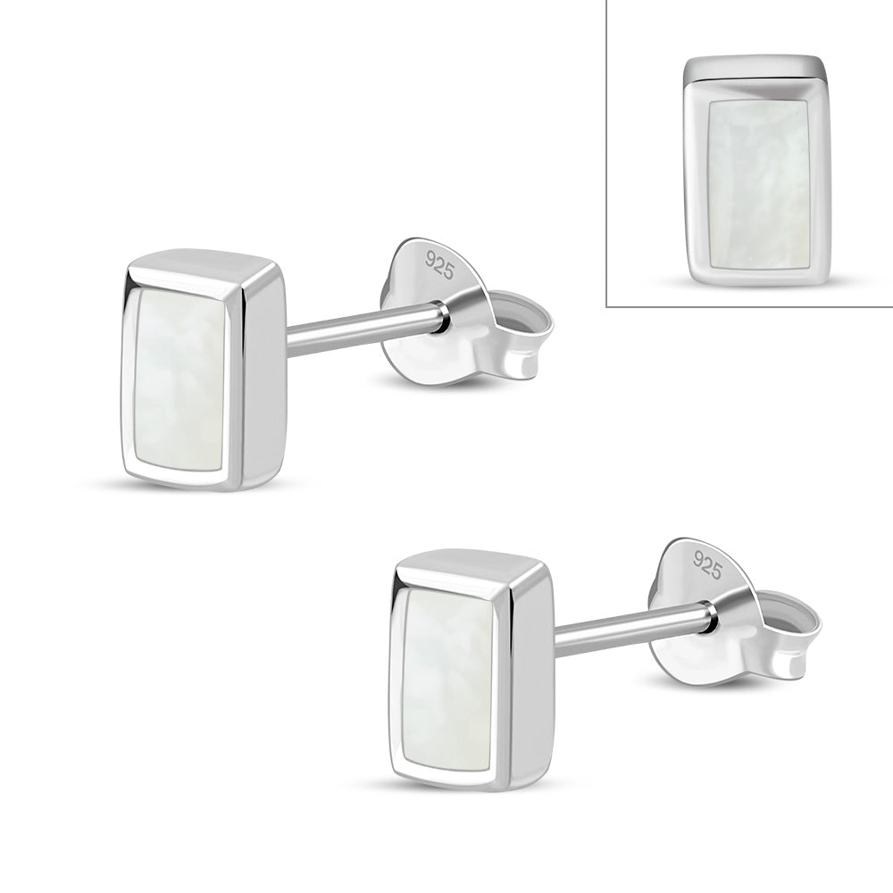 Mother of Pearl Rectangle Silver Stud Earrings