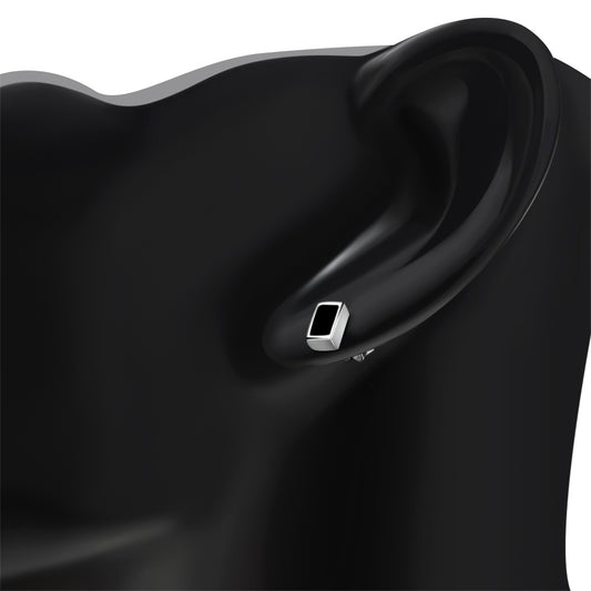 Black Onyx Rectangle Silver Stud Earrings