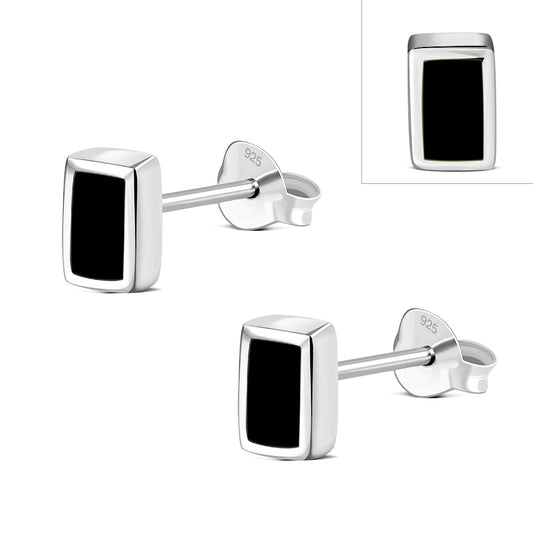 Black Onyx Rectangle Silver Stud Earrings