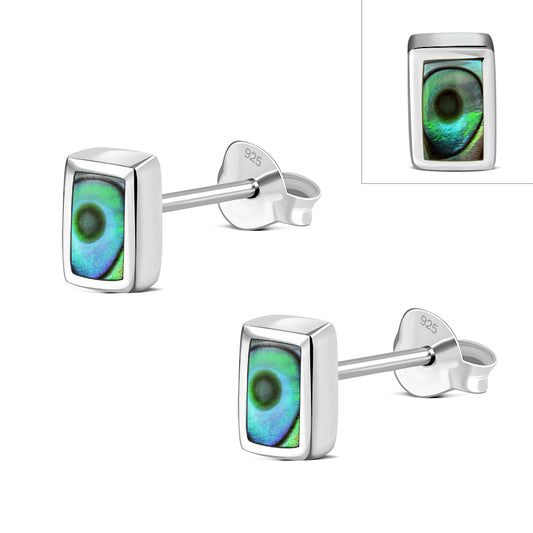 Abalone Shell Rectangle Silver Stud Earrings