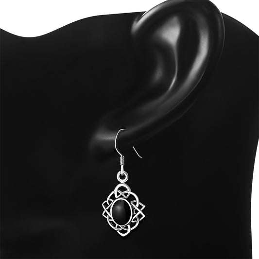 Black Onyx Celtic Knot Silver Earrings