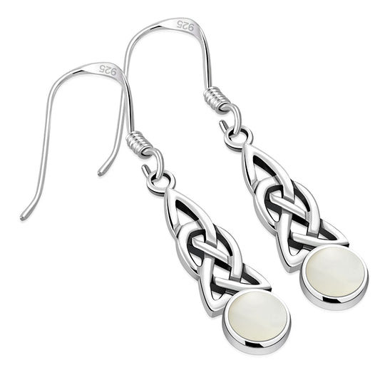 Mother of Pearl Celtic Trinity Knot Silver Earrings